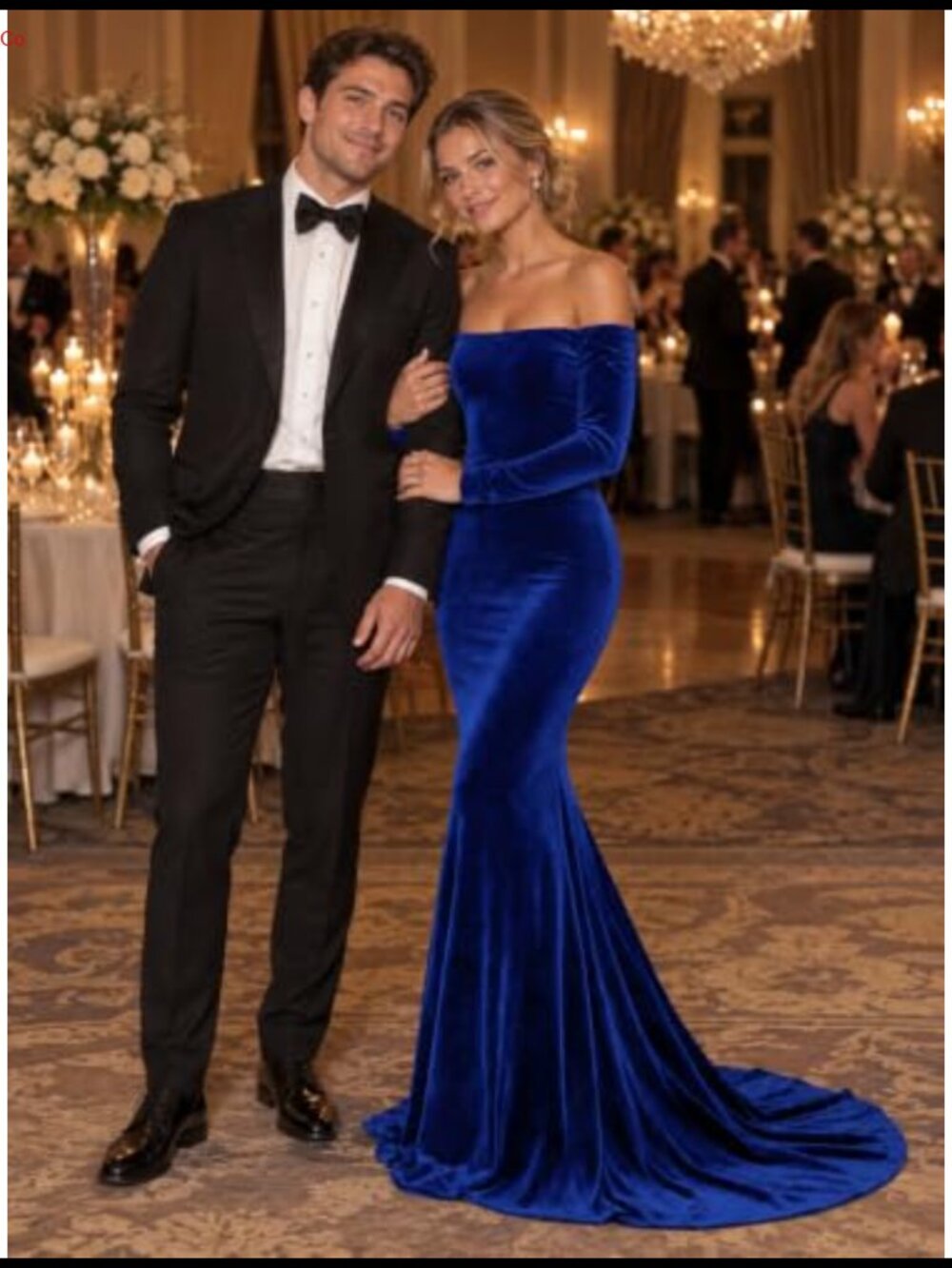 Velvet Off Shoulder Long Sleeve Mermaid Formal Evening Gown Sweeping Train - Picture 3 of 6